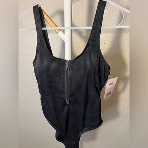 Black Zipper One Piece Swimsuit